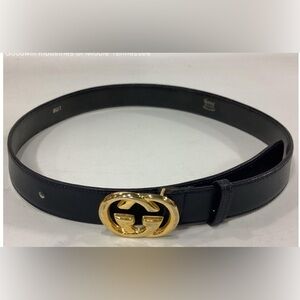 Gucci Dark Navy Interlocking G Leather Belt - Authentic